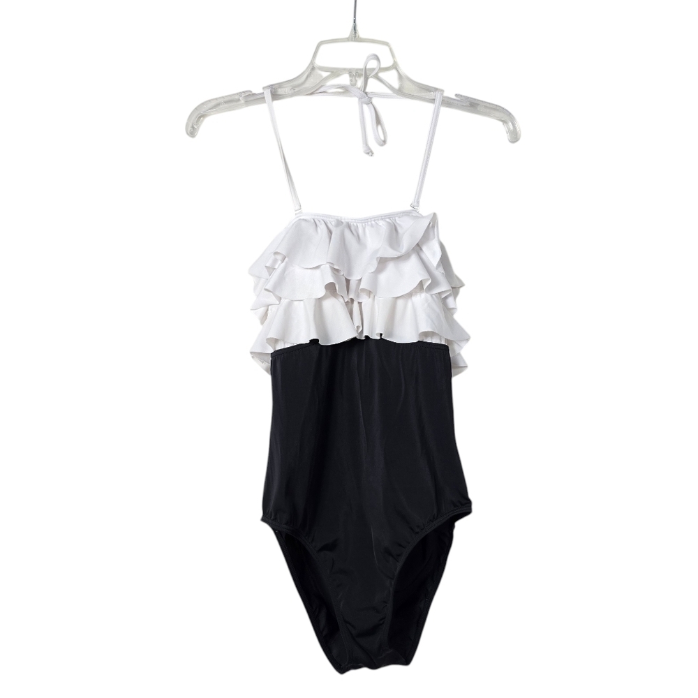 Venus Black White Ruffle Halter One Piece Swimsuit 8